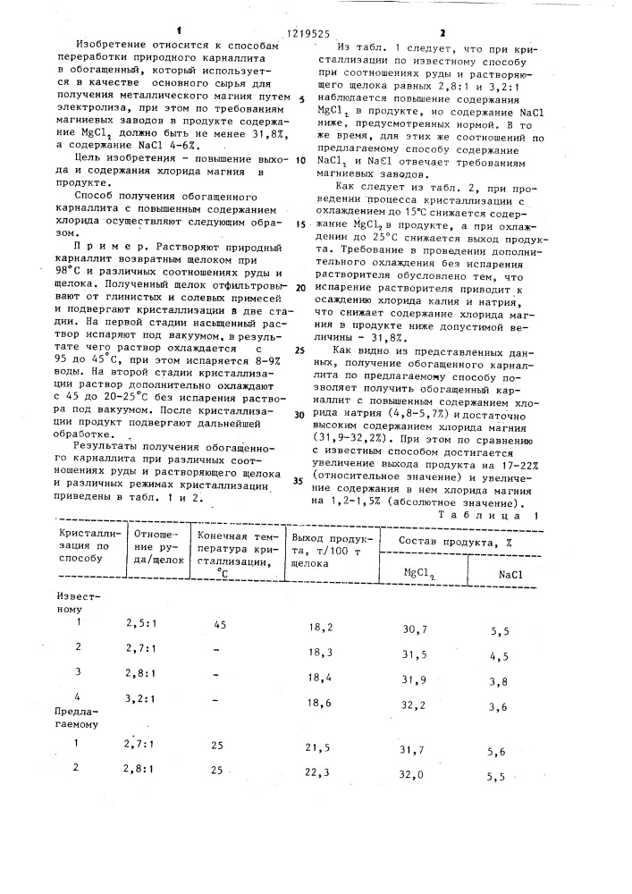 Способ получения обогащенного карналлита (патент 1219525)