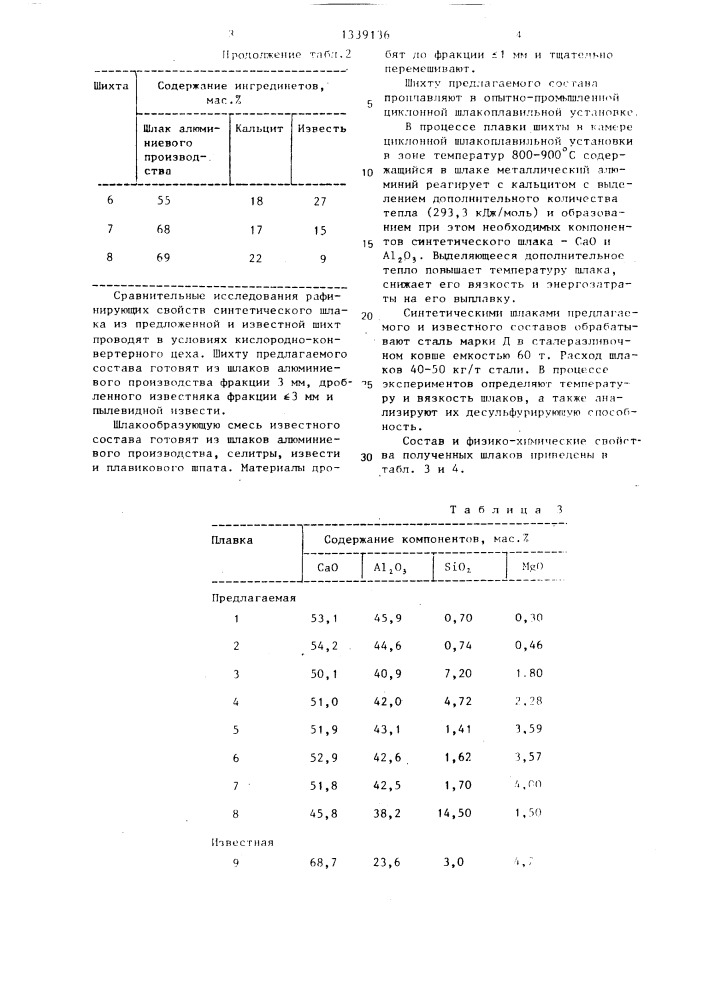 Шихта для выплавки синтетического шлака (патент 1339136)