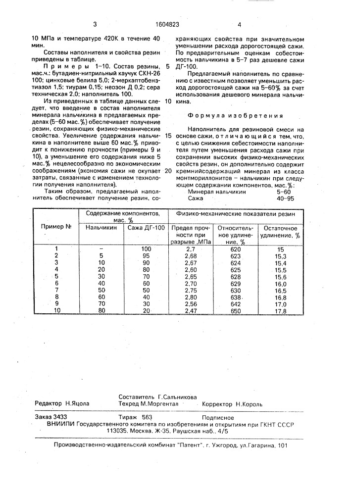 Наполнитель для резиновой смеси (патент 1604823)