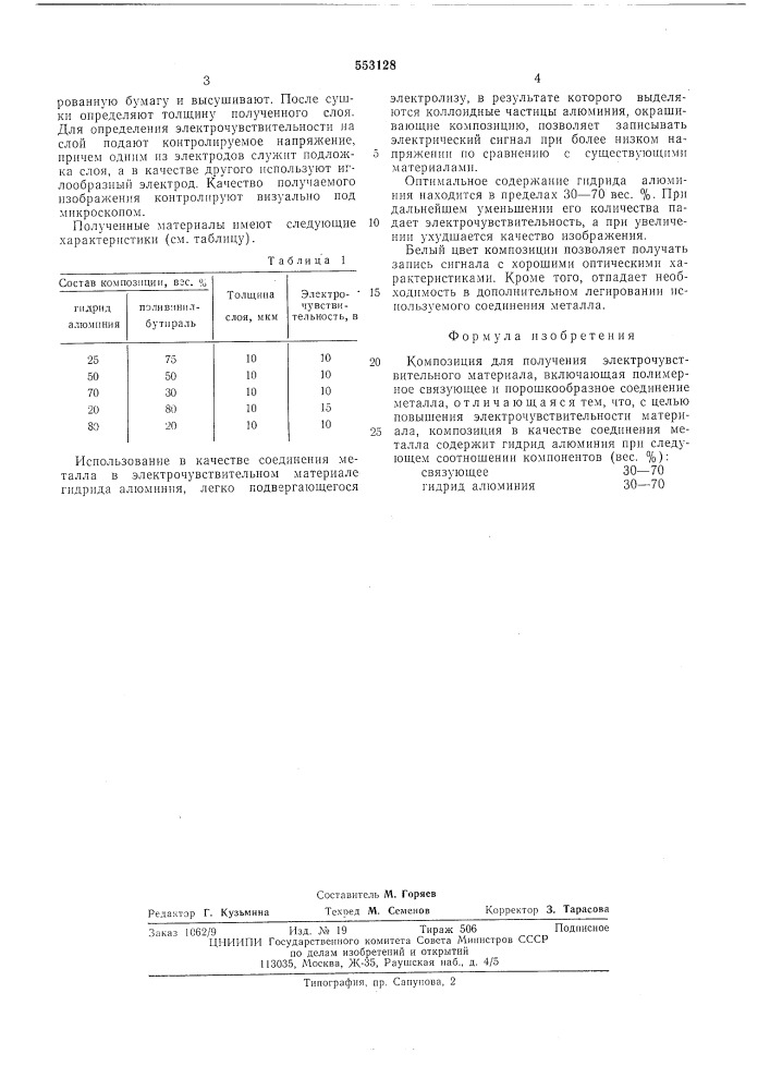 Композиция для получения электрочувствительного материала (патент 553128)