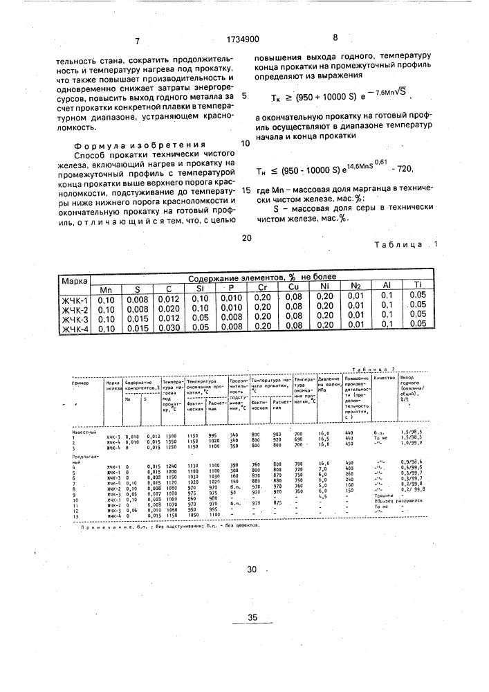 Способ прокатки технически чистого железа (патент 1734900)