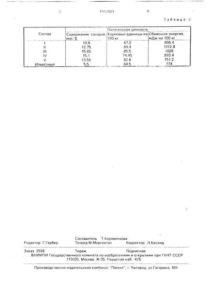 Кормовая смесь в виде брикета и гранул (патент 1667804)