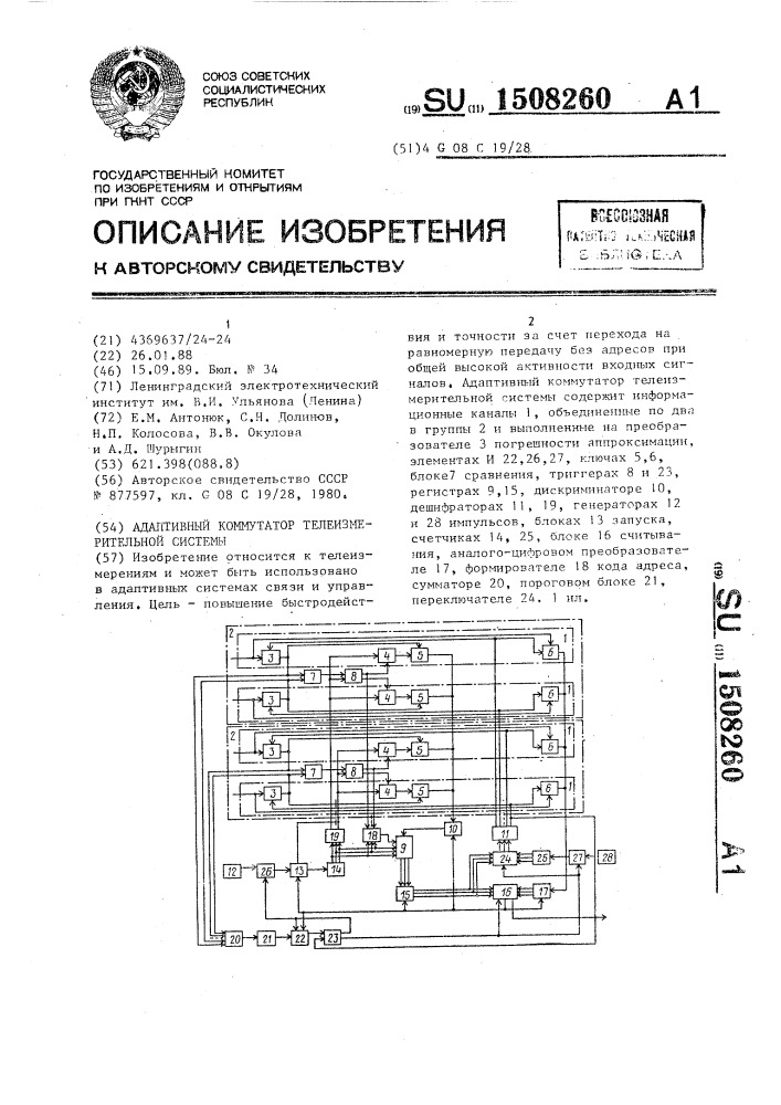 Адаптивный коммутатор телеизмерительной системы (патент 1508260)