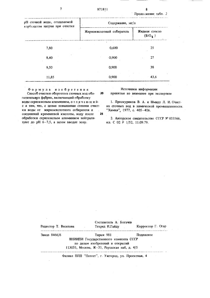 Способ очистки оборотных сточных вод (патент 971811)