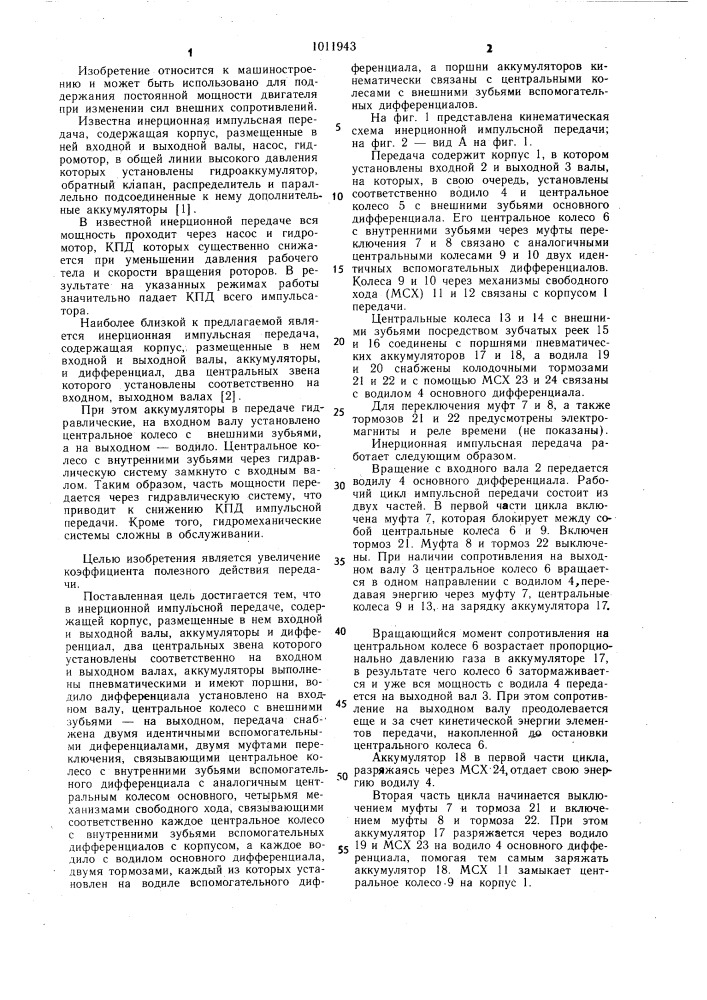 Инерционная импульсная передача (патент 1011943)