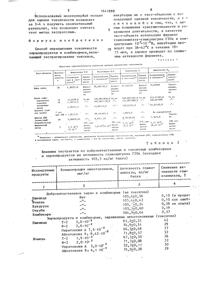 Способ определения токсичности зернопродуктов и комбикормов (патент 1641888)