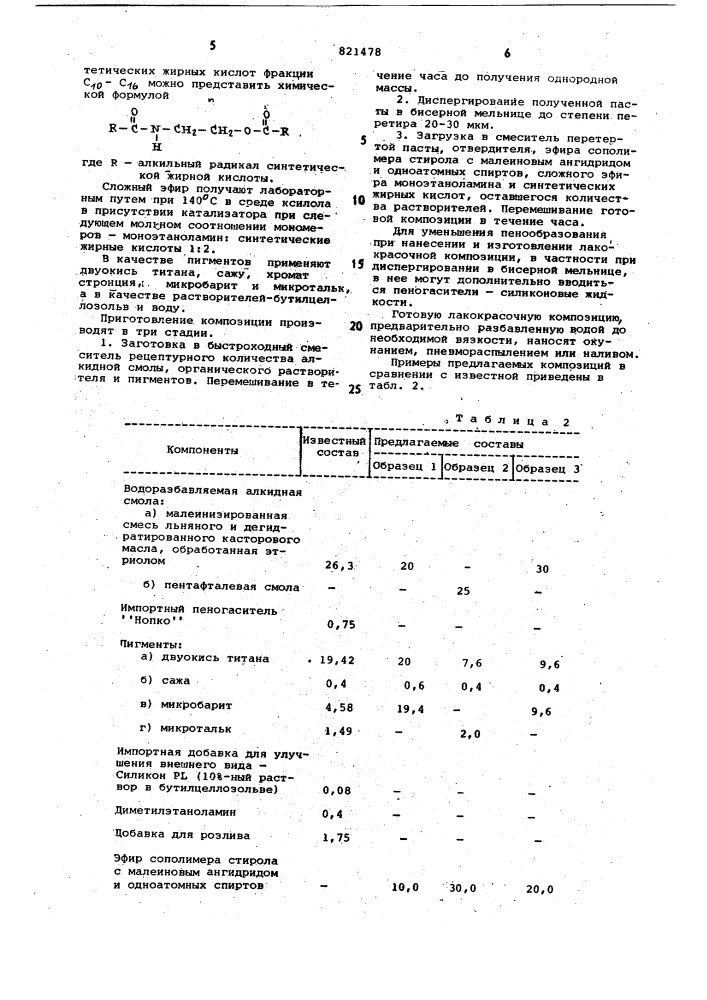 Водоразбавляемая лакокрасочнаякомпозиция (патент 821478)