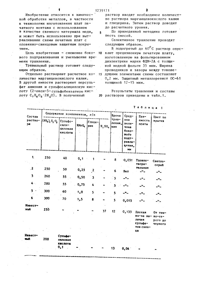 Раствор для травления меди (патент 1239171)