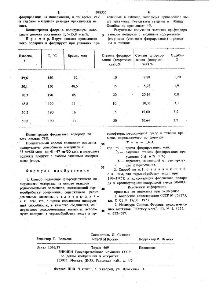 Способ получения фторсодержащего полирующего материала (патент 998355)