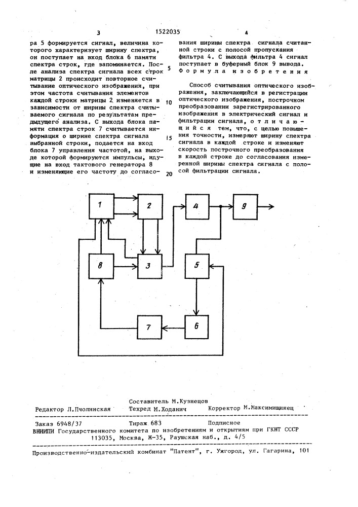 Способ считывания оптического изображения (патент 1522035)