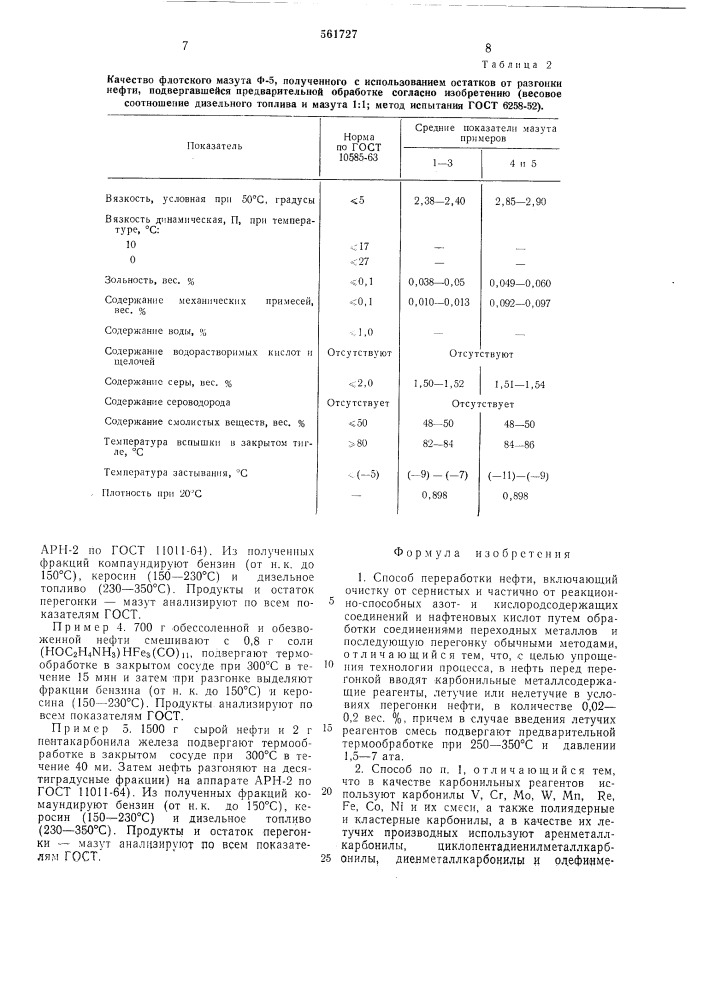 Способ переработки нефти (патент 561727)