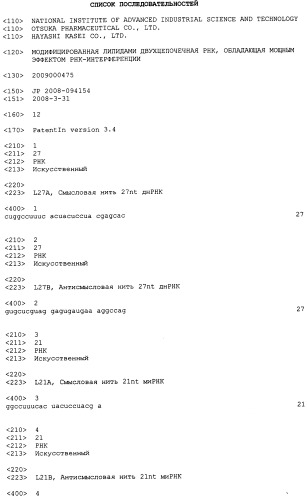Модифицированная липидами двухцепочечная рнк, обладающая мощным эффектом рнк-интерференции (патент 2501859)