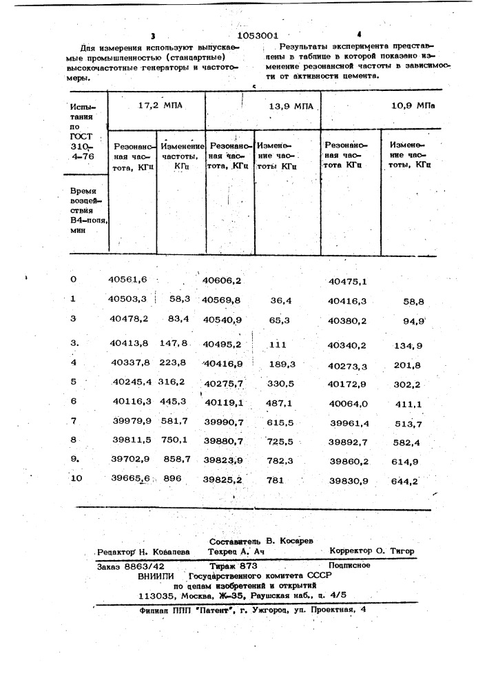 Способ определения активности цемента (патент 1053001)