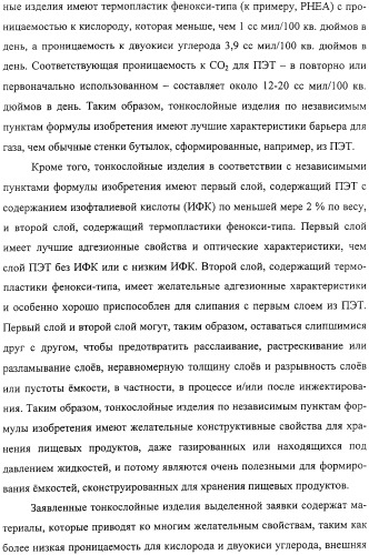 Тонкослойное изделие, тонкослойное изделие в виде заготовки или емкости из полиэфирной пластмассы с барьерным покрытием (патент 2312798)
