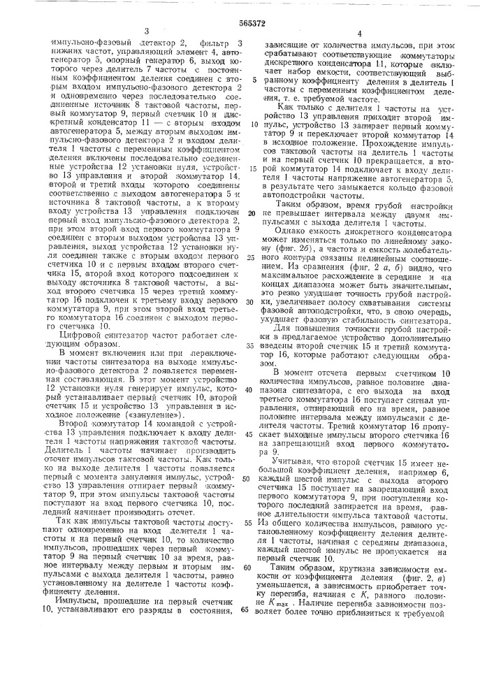 Цифровой синтезатор частот (патент 565372)
