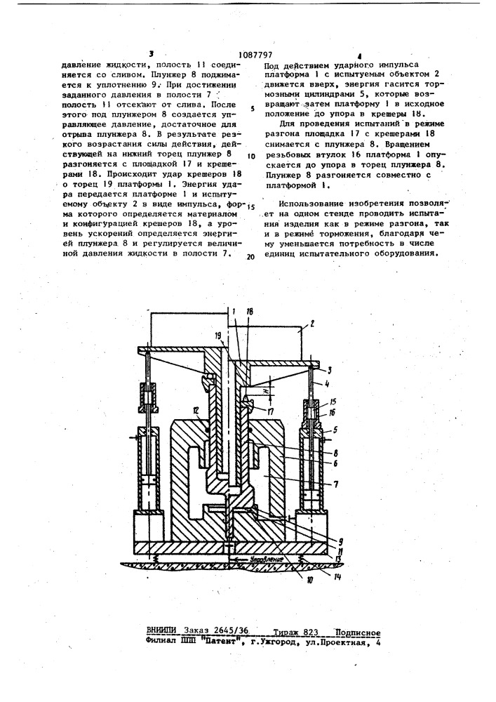 Стенд для ударных испытаний (патент 1087797)