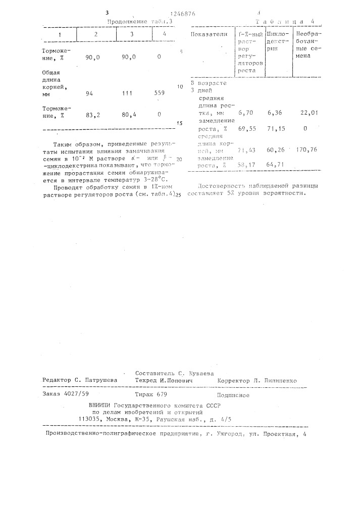 Способ регулирования прорастания семян (патент 1246876)