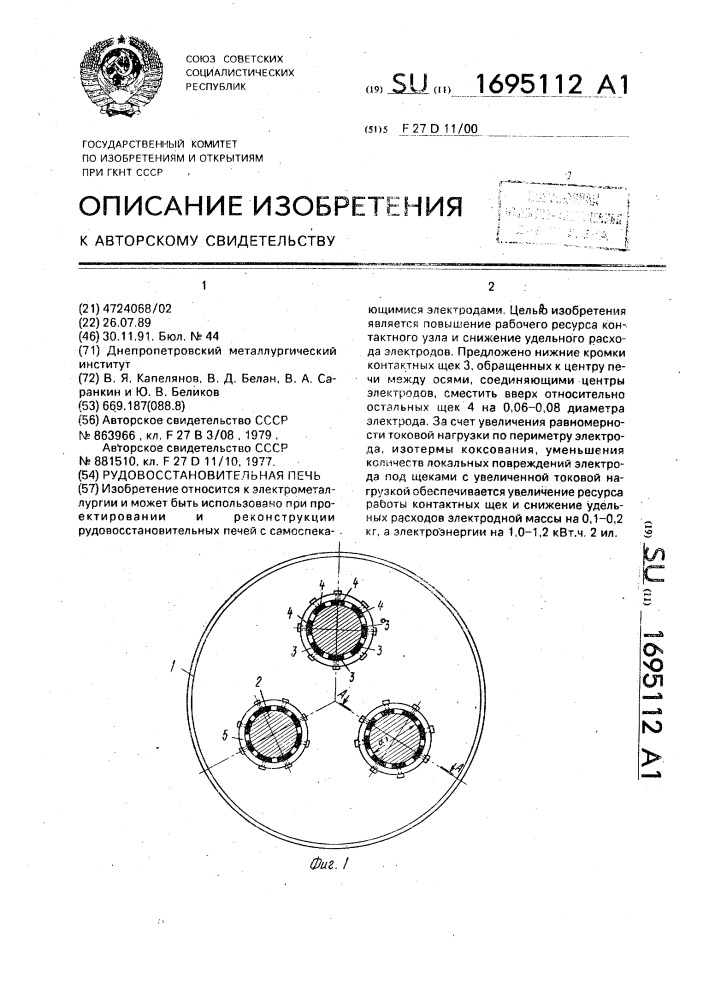 Рудовосстановительная печь (патент 1695112)