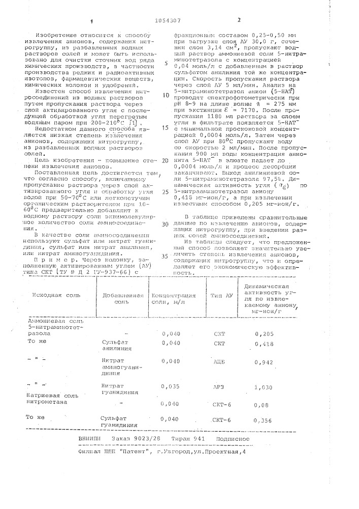 Способ извлечения нитросоединений из водных растворов (патент 1054307)