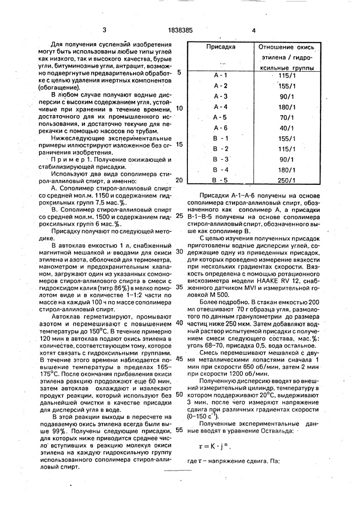 Водоугольная суспензия и способ ее получения (патент 1838385)