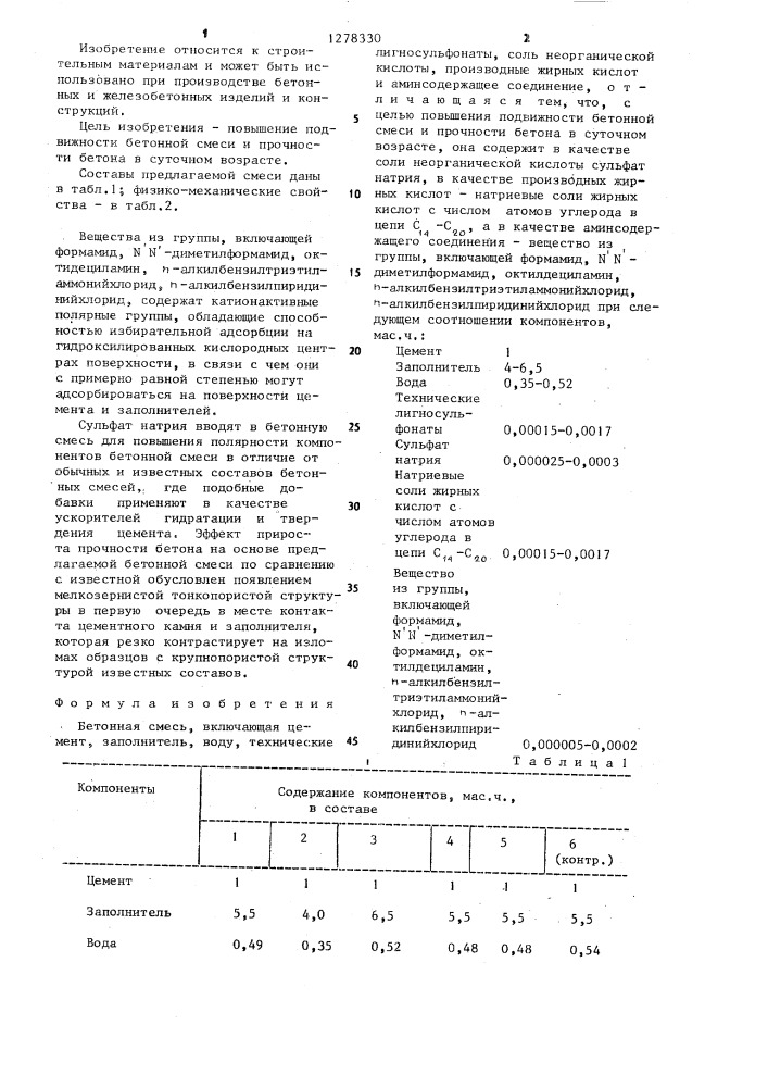 Бетонная смесь (патент 1278330)