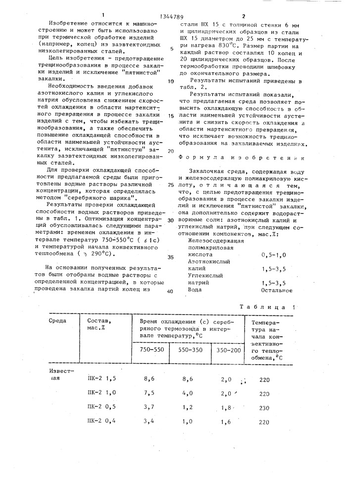 Закалочная среда (патент 1344789)