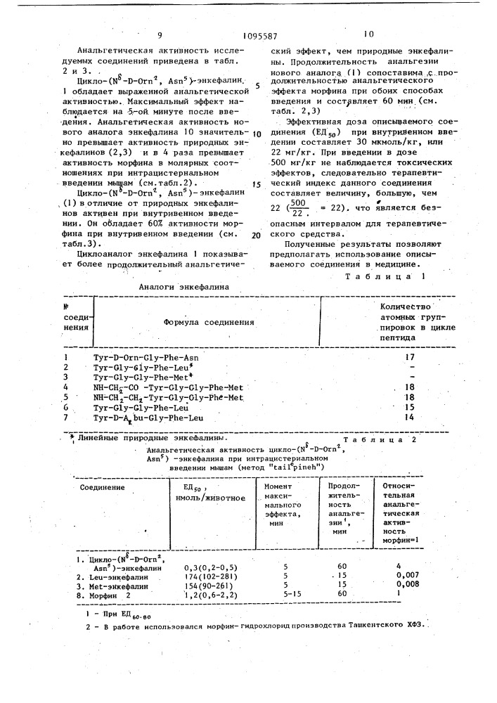 Циклический пентапептид, обладающий анальгетической активностью (патент 1095587)