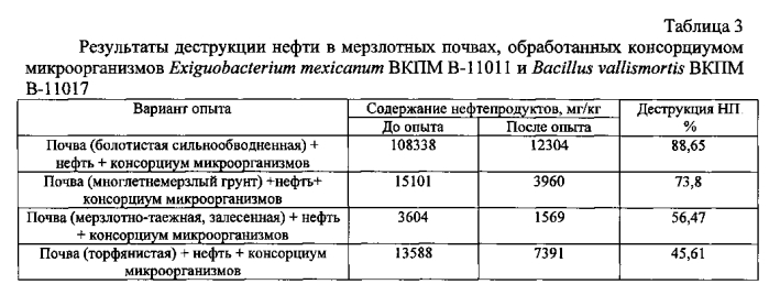 Консорциум микроорганизмов exiguobacterium mexicanum и bacillus vallismortis для очистки мерзлотных почв от нефтезагрязнений (патент 2565817)