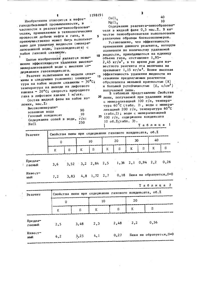 Реагент для удаления жидкости с забоя газовых скважин (патент 1198191)