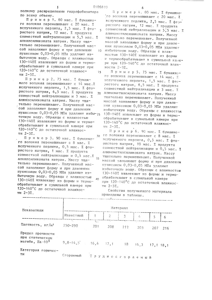 Состав для изготовления теплоизоляционного материала (патент 1106810)