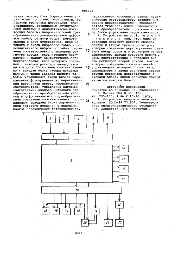 Устройство для обработки данныхи управления спектрофотометром (патент 805323)