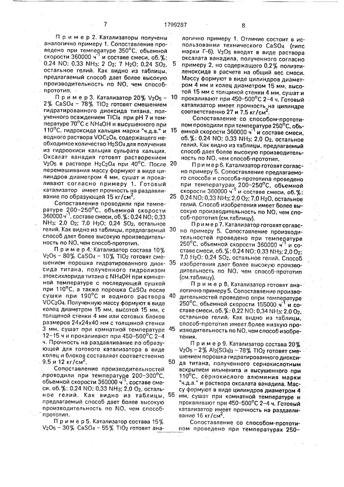 Способ очистки газов от оксидов азота (патент 1799287)