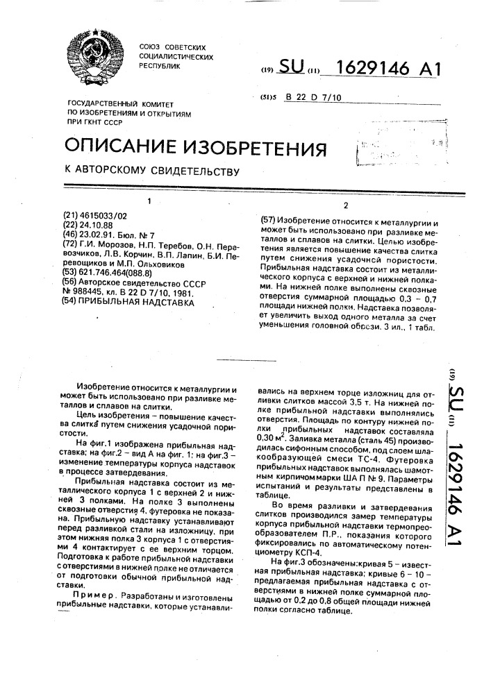 Прибыльная надставка (патент 1629146)