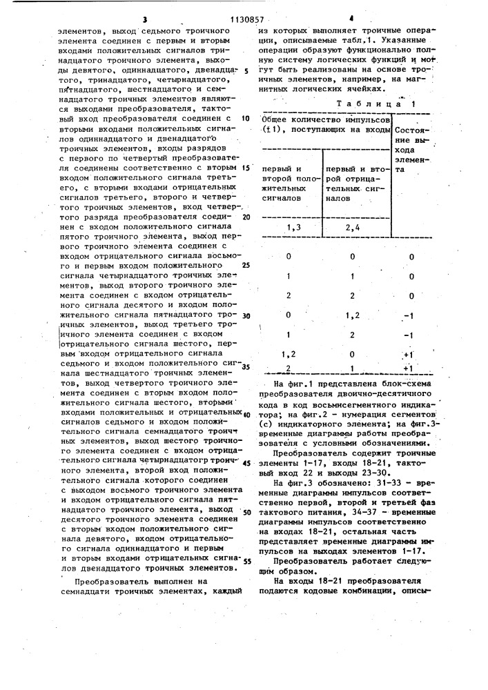 Преобразователь двоично-десятичного кода в код восьмисегментного индикатора (патент 1130857)