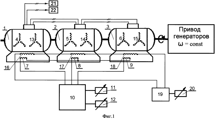 Устройство получения регулируемого по частоте напряжения на выходе многофазного генератора переменного тока с постоянной частотой вращения вала (патент 2580843)