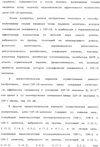 Комбинированная терапия негематологических злокачественных опухолей с использованием анти-igf-1r-антитела (патент 2342159)