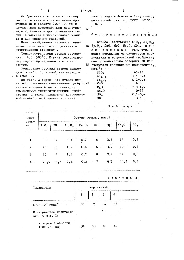 Стекло (патент 1377249)