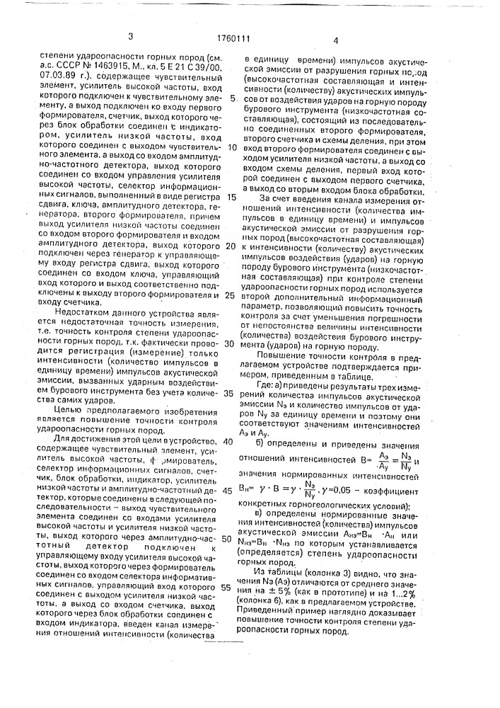 Устройство для контроля степени удароопасности горных пород (патент 1760111)