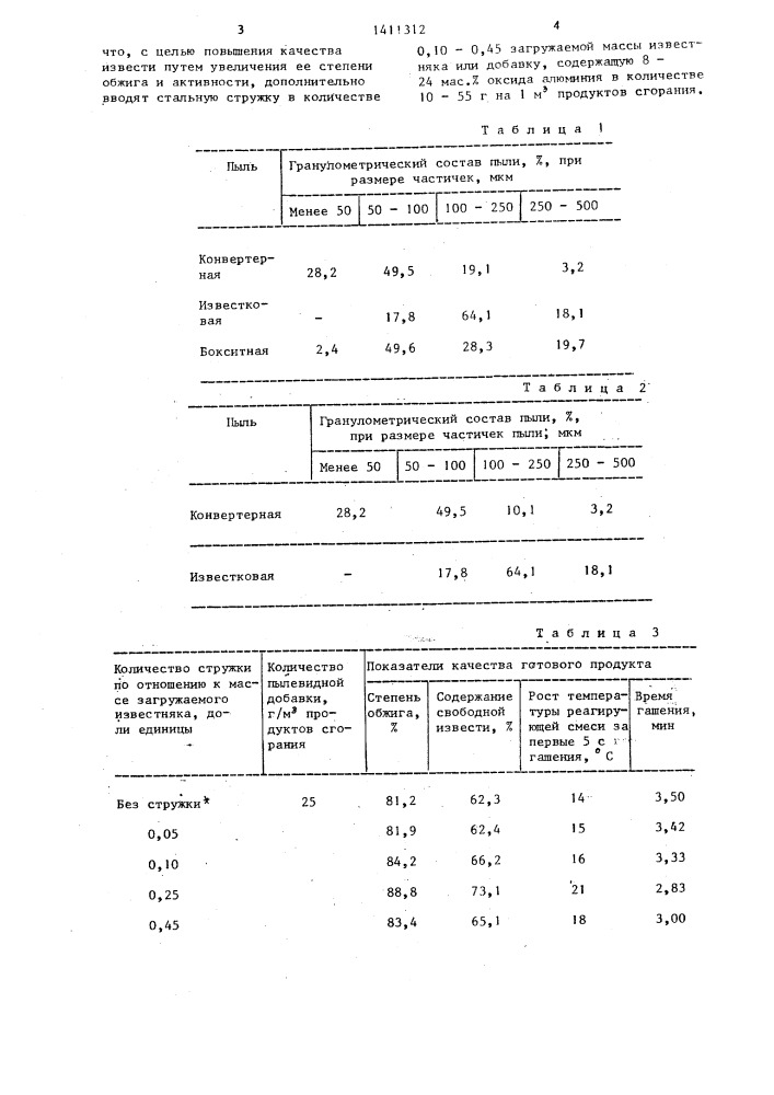 Способ производства извести в шахтной печи (патент 1411312)