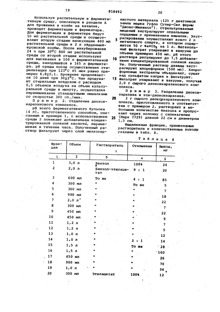 Способ получения деоксинаразино-вого антибиотического комплекса (патент 818492)