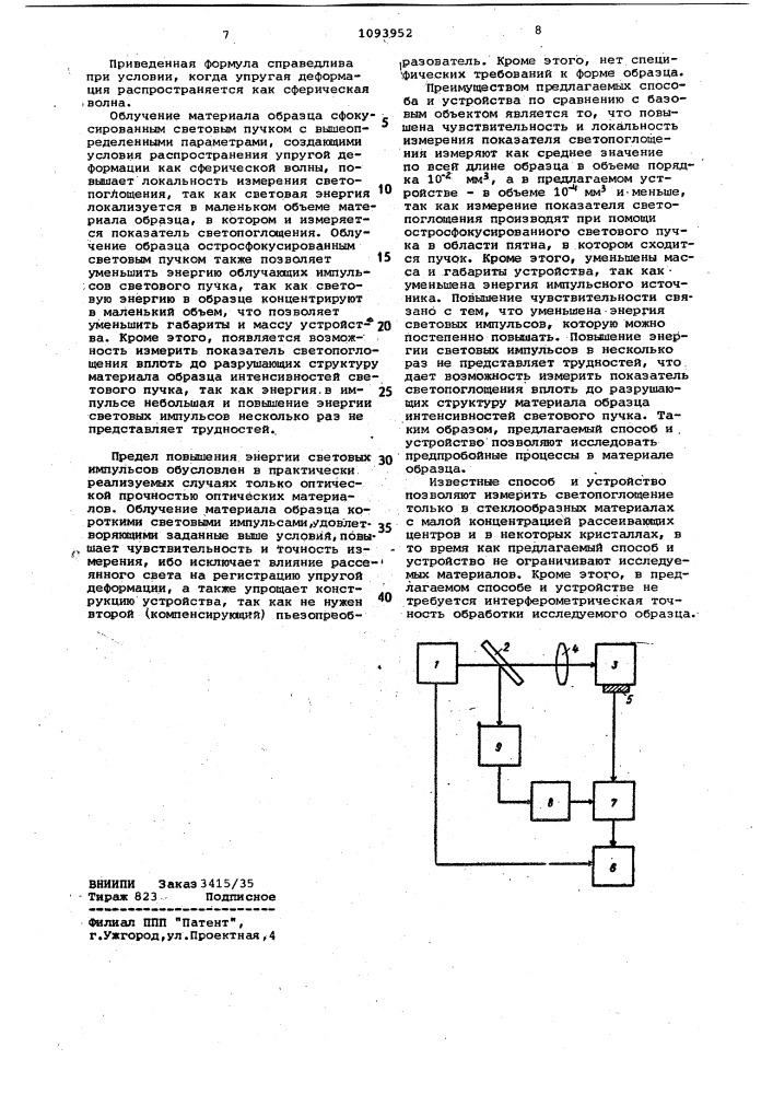 Способ измерения показателя светопоглощения и устройство для его осуществления (патент 1093952)