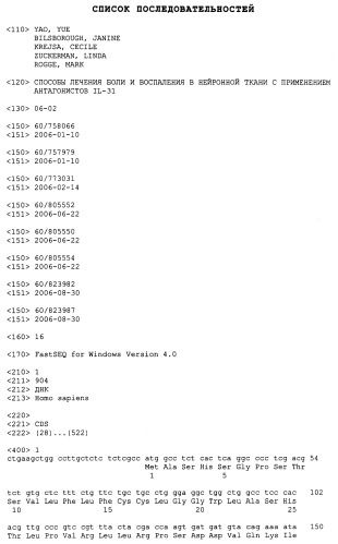 Способы лечения боли и воспаления в нейронной ткани с применением антагонистов il-31 (патент 2440130)