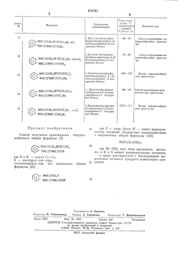 Способ получения производных тиоуреидобензола (патент 475781)