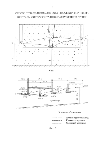 Способ строительства дренажа складских корпусов с центральной горизонтальной заглубленной дреной (патент 2588547)