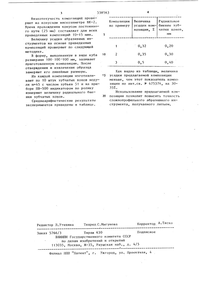 Композиция для получения абразивного инструмента (патент 538563)