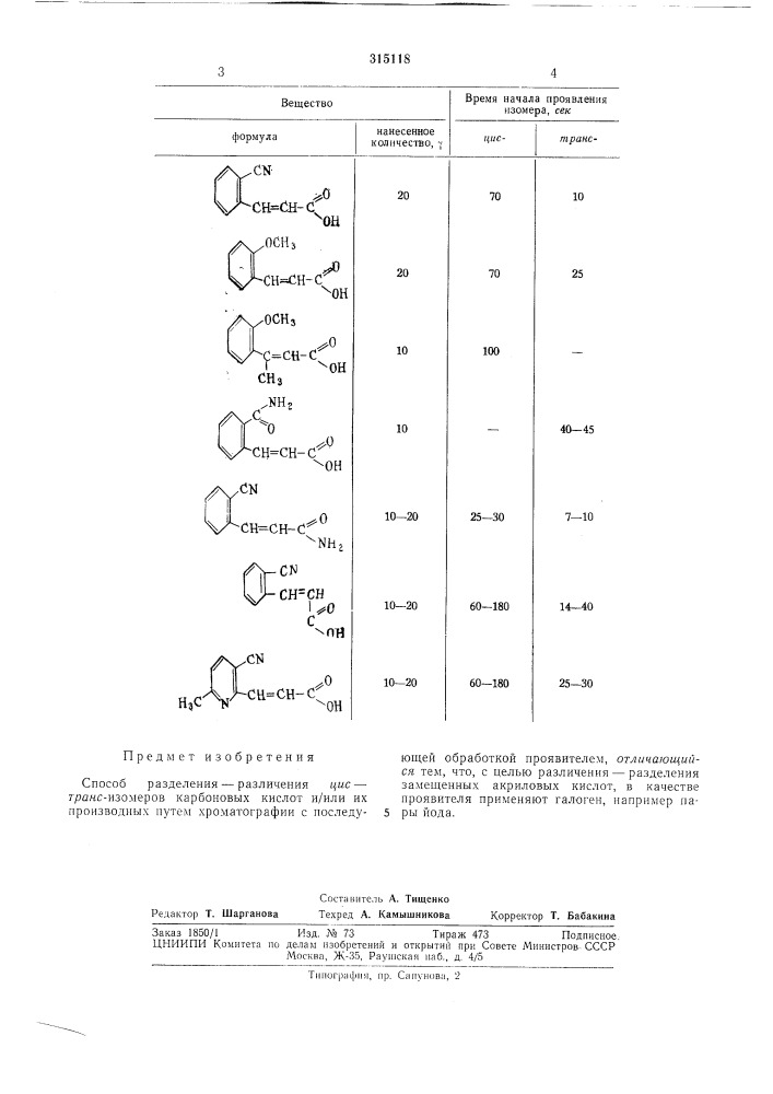 Способ разделения —различения яяс-7р/шс-изомеров (патент 315118)