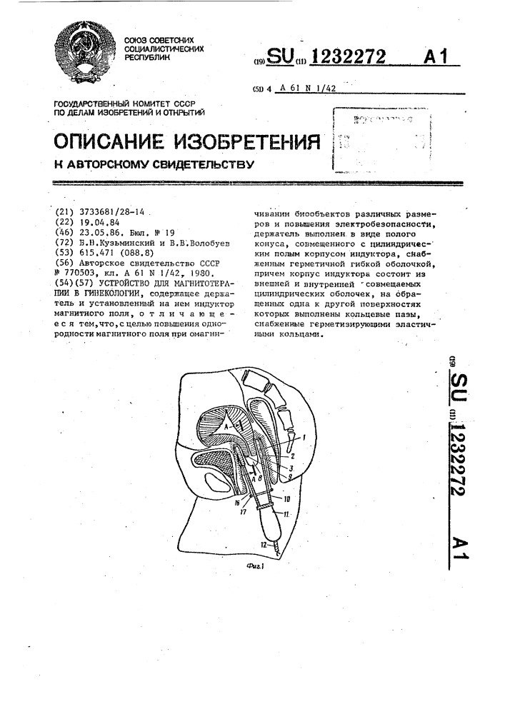 Устройство для магнитотерапии в гинекологии (патент 1232272)