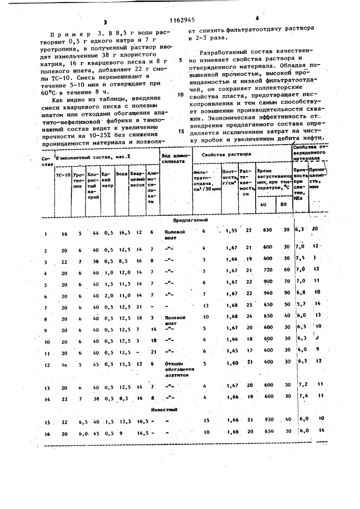 Тампонажный состав для крепления призабойной зоны скважины (патент 1162945)