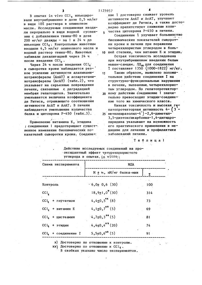 4-(3-метилпиразолил-4)-2,6-диметил-3,5-диэтоксикарбонил-1,4- дигидропиридин ,об ладающий гепатопротекторной активностью (патент 1125957)