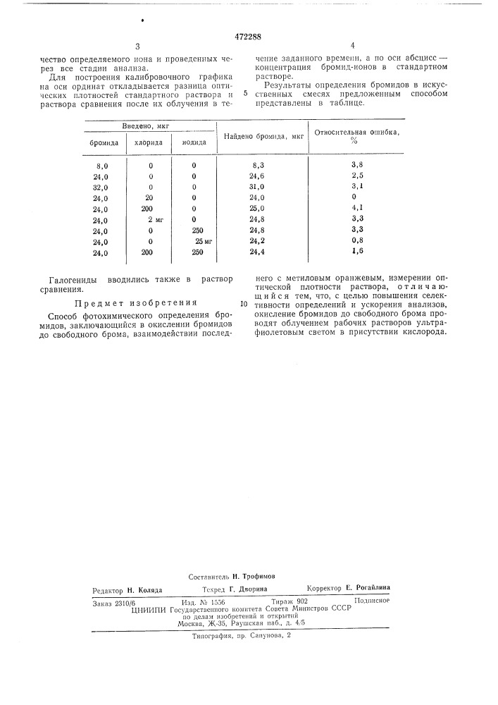 Способ фотохимического определения бромидов (патент 472288)